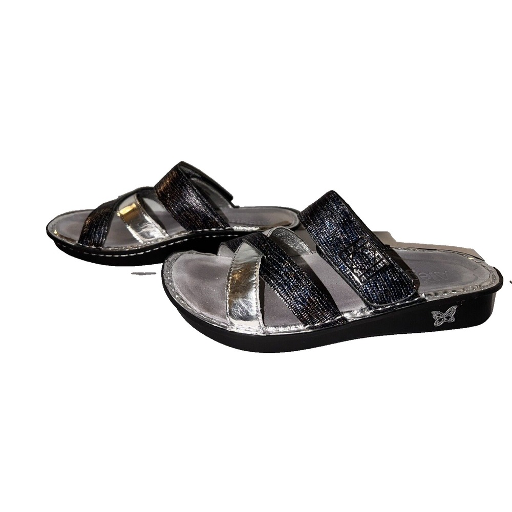 Alegria PG Lite Womens 7-7.5/37 Metallic Silver Black Slide Sandals Rocker Sole - Picture 5 of 10